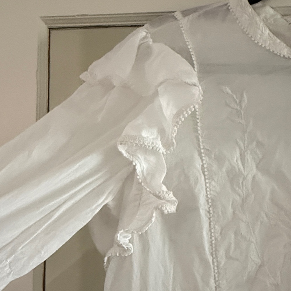 White Ruffle Sleeve Mini Dress Cottage Core - Picture 3 of 7